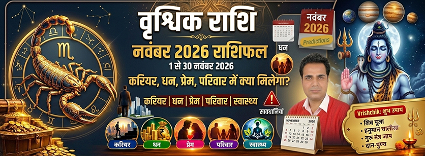 वृश्चिक राशि नवंबर 2026 राशिफल करियर धन प्रेम विवाह और स्वास्थ्य