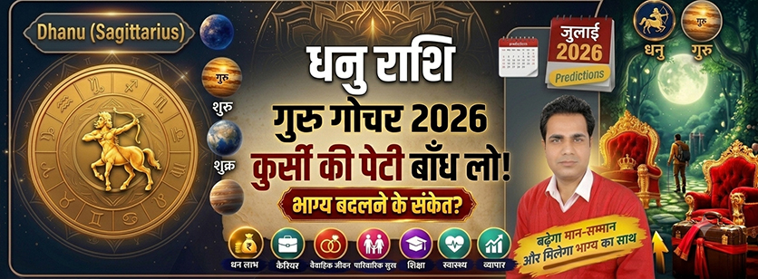 धनु राशि गुरु गोचर 2026-2027 नौकरी धन लाभ प्रेम और विवाह राशिफल